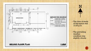 N
 The time of study
of this space was
13.20 p.m
 The prevailing
weather
condition was
slightly cloudy.
 