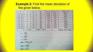 Example 2: Find the mean deviation of
the given below.
 