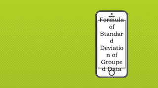 Formula
of
Standar
d
Deviatio
n of
Groupe
d Data
 