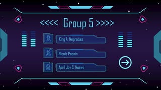 King A. Negradas
Nicole Poonin
April Joy S, Nuevo
Group 5
 