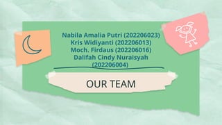 Nabila Amalia Putri (202206023)
Kris Widiyanti (202206013)
Moch. Firdaus (202206016)
Dalifah Cindy Nuraisyah
(202206004)
OUR TEAM
 