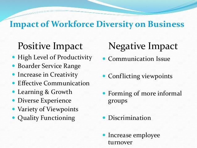 effect of workforce diversity on employee Group 6 the effects of workforce diversity towards the employee performance in an organization by eugene chew weiliang lee kah mun tan siew chern. effect of workforce diversity on employee Group 6 the effects of workforce diversity towards the employee performance in an organization by eugene chew weiliang lee kah mun tan siew chern.