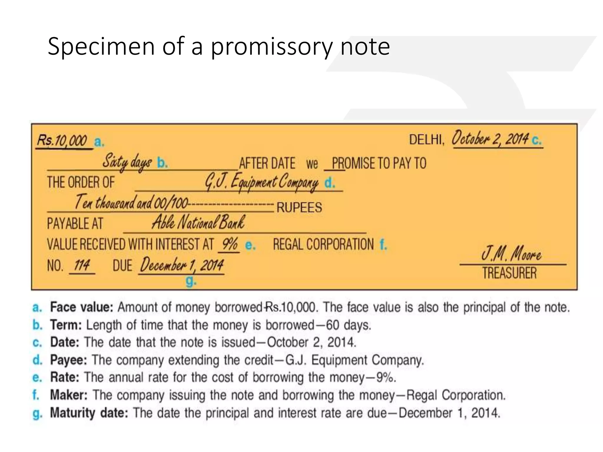 Specimen of a promissory note 
 