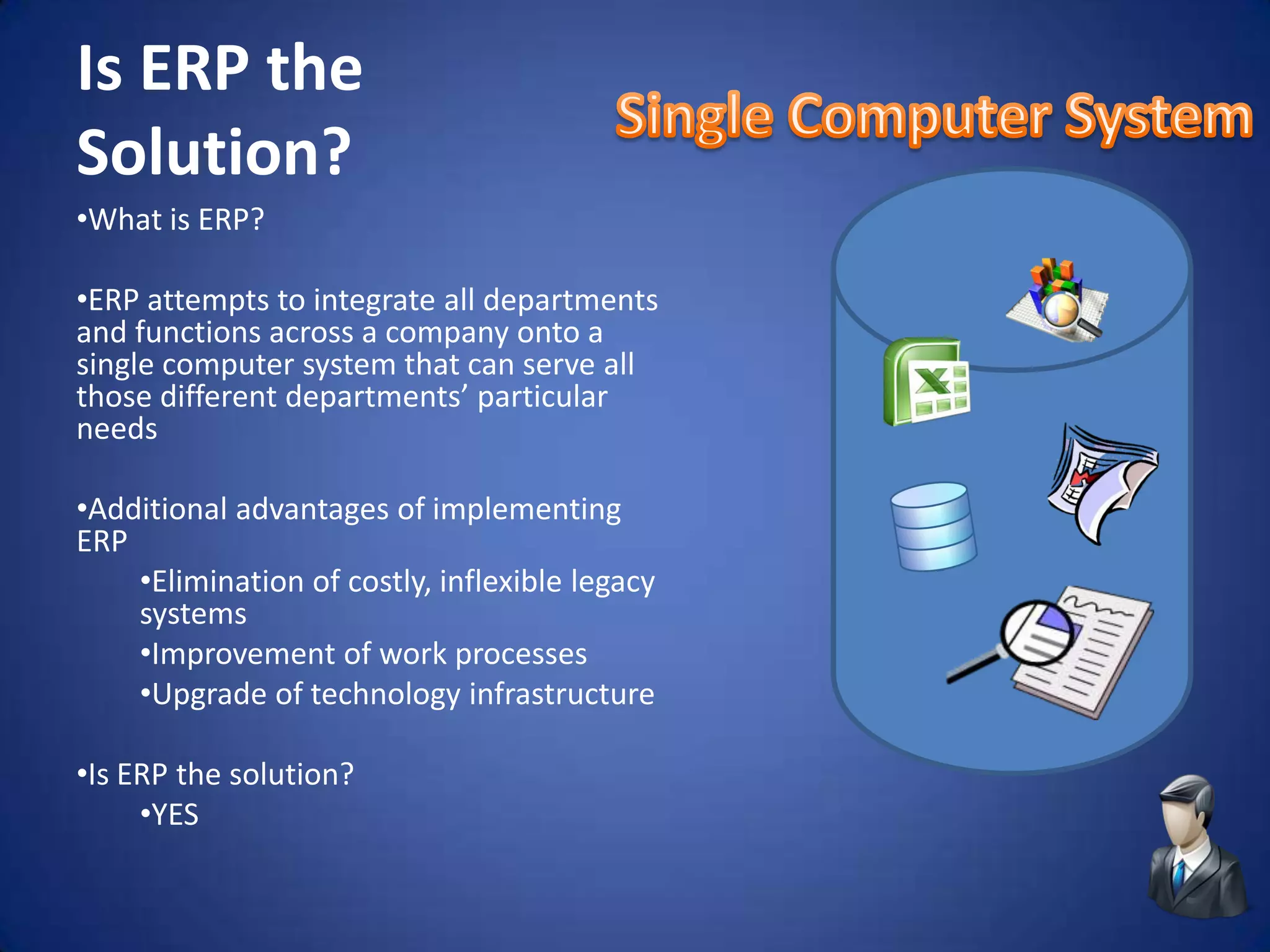 Is ERP the Solution?Single Computer SystemWhat is ERP?