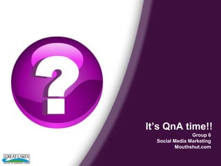 It’s QnA time!!
Group 6
Social Media Marketing
Mouthshut.com
 