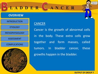 LA D D E R                A N C E R
  OVERVIEW
 INTRODUCTION
                  CANCER
   ETIOLOGY
                  Cancer...