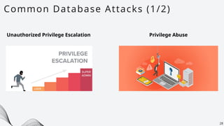 Common Database Attacks (1/2)
28
Unauthorized Privilege Escalation Privilege Abuse
 