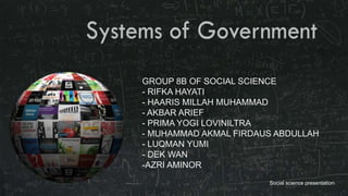 GROUP 8B OF SOCIAL SCIENCE
- RIFKA HAYATI
- HAARIS MILLAH MUHAMMAD
- AKBAR ARIEF
- PRIMA YOGI LOVINILTRA
- MUHAMMAD AKMAL FIRDAUS ABDULLAH
- LUQMAN YUMI
- DEK WAN
-AZRI AMINOR
                       Social science presentation
 