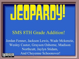 SMS 8TH Grade Addition!
Jordan Fenner, Jackson Lewis, Wade Mckenzie,
Wesley Castor, Grayson Osborne, Madison
Northcutt, Jaylyn Stidam,
And Cheyenne Schoonover!
 