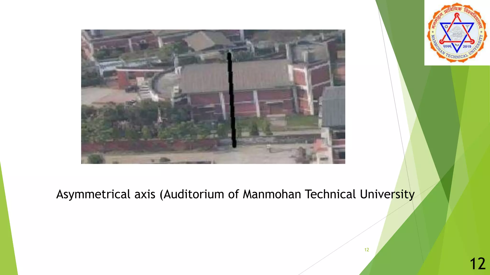 12
Asymmetrical axis (Auditorium of Manmohan Technical University
12
 