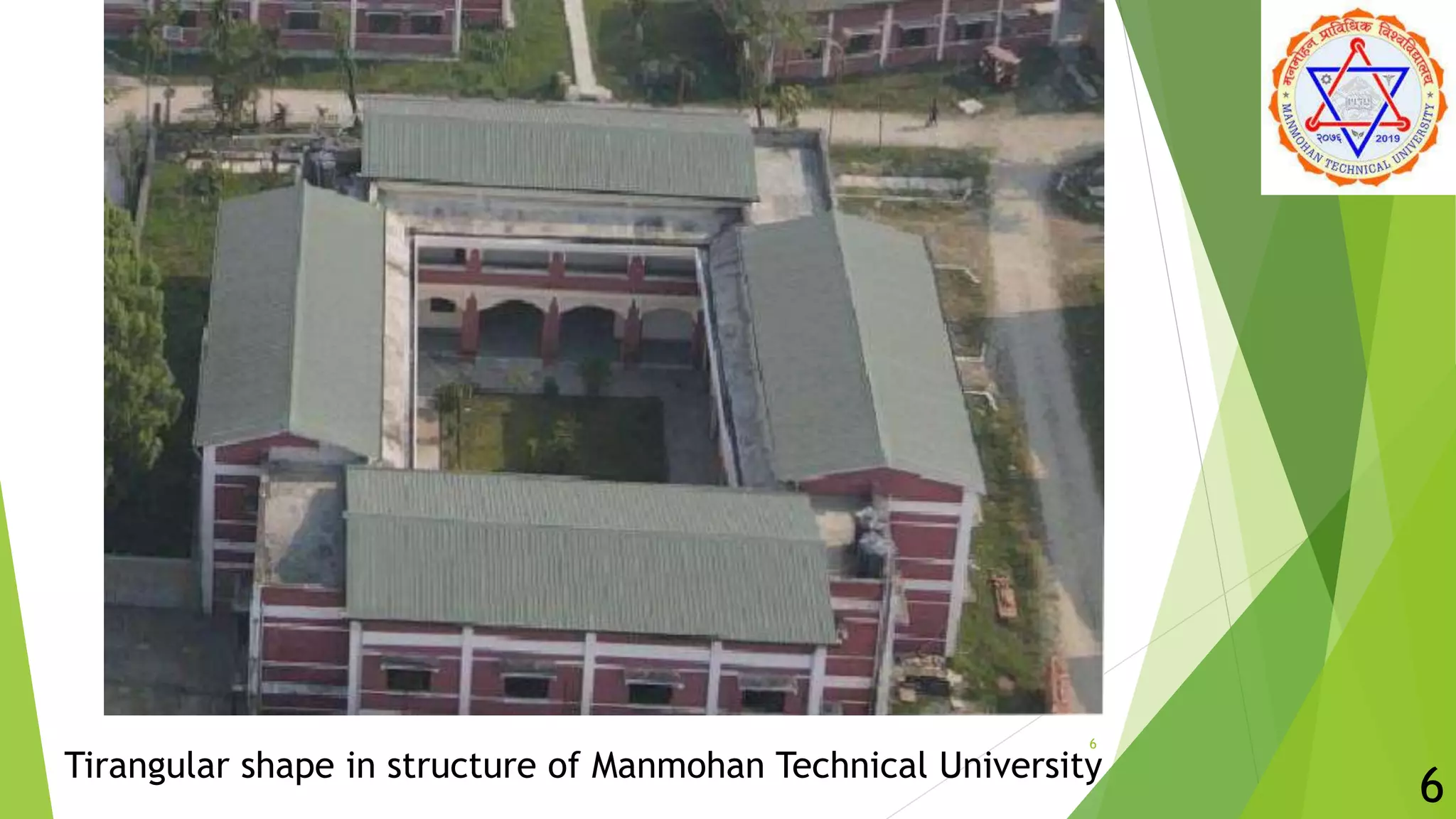 6
Tirangular shape in structure of Manmohan Technical University
6
 