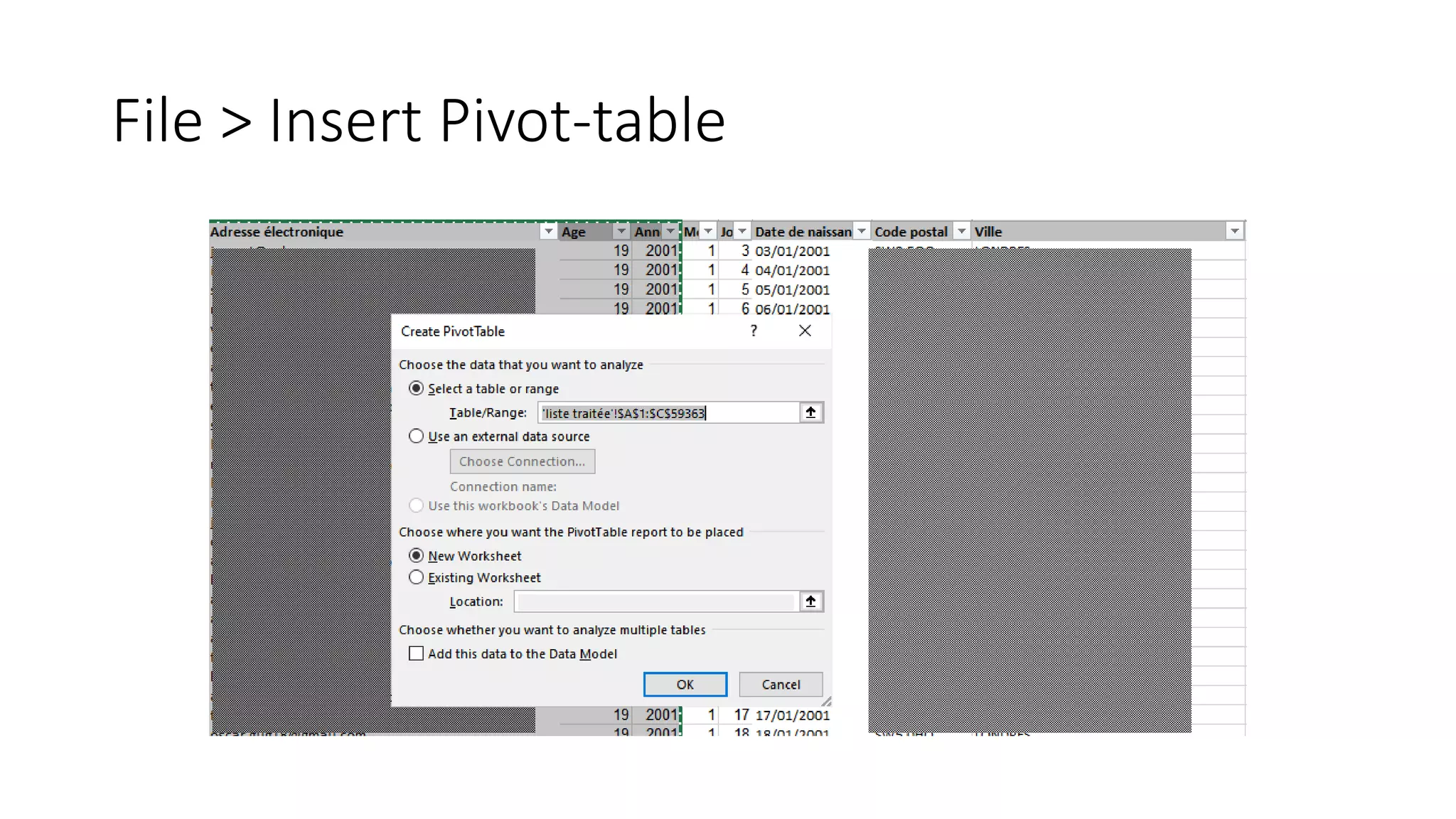 File > Insert Pivot-table