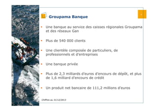 Groupama Banque
Une banque au service des caisses régionales Groupama
et des réseaux Gan
Plus de 540 000 clients
Une clien...