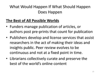 What Would Happen If What Should Happen
Does Happen
The Best of All Possible Worlds
• Funders manage publication of articl...