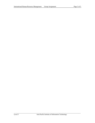 International Human Resource Management   Group Assignment                   Page 5 of 5




______________________________________________________________________________________
Level 3                      Asia Pacific Institute of Information Technology
 