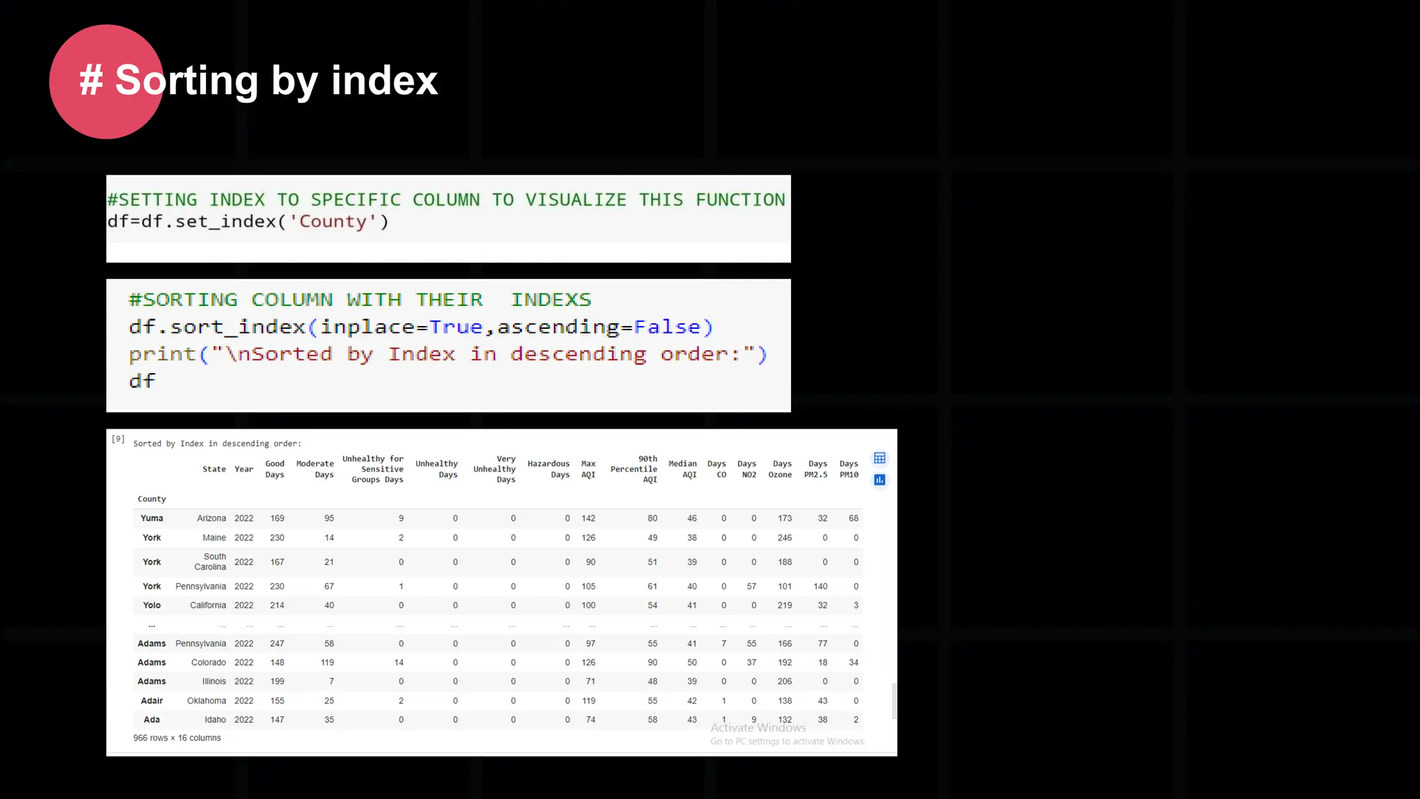 # Sorting by index 