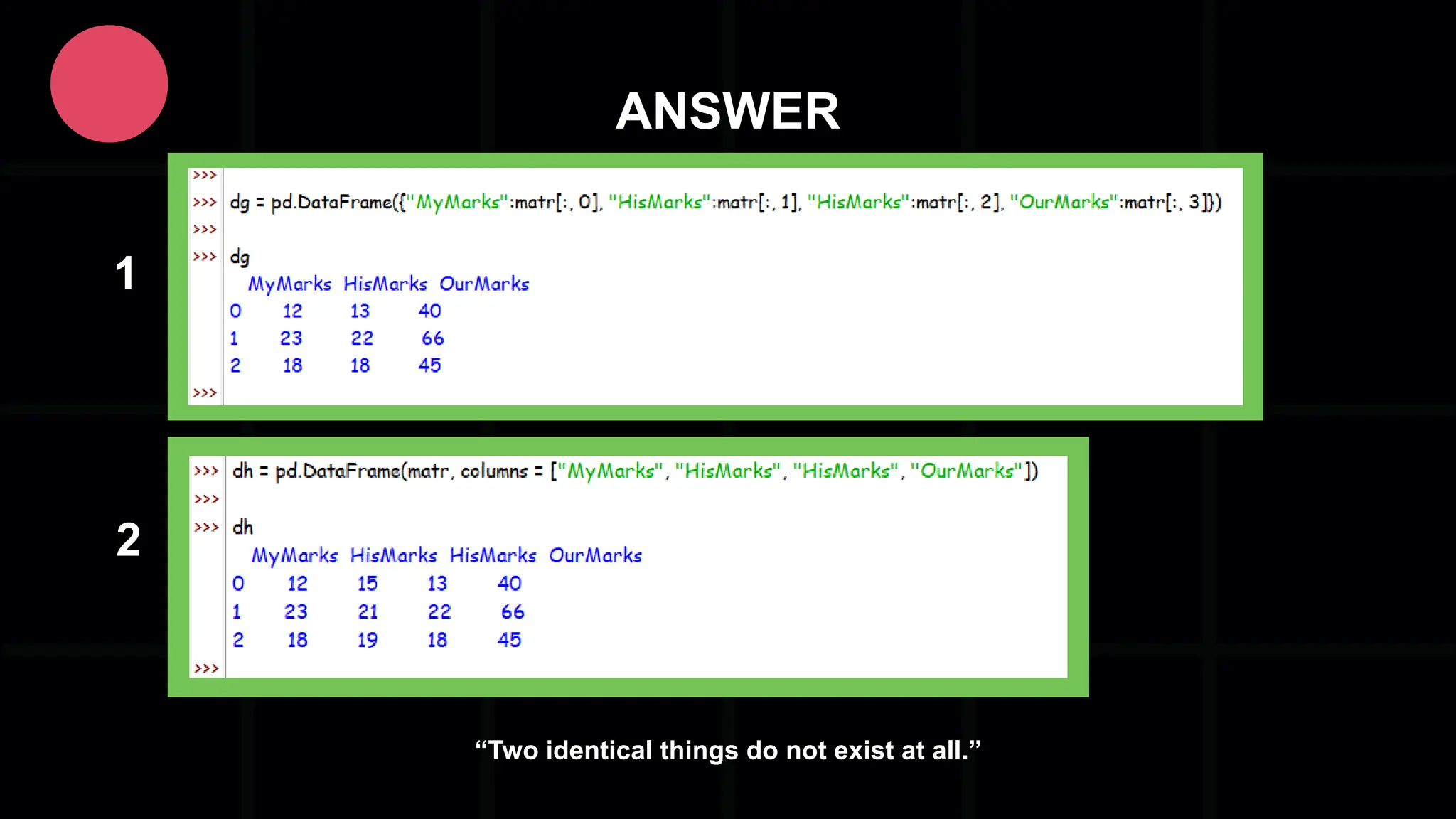ANSWER “Two identical things do not exist at all.” 1 2 