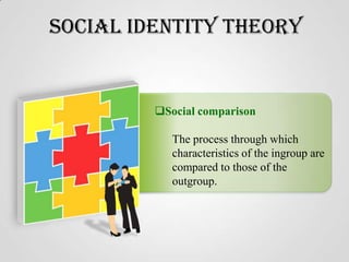 Social Identity Theory

Social comparison
The process through which
characteristics of the ingroup are
compared to those of the
outgroup.

 