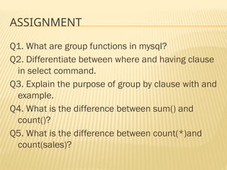 AGGREGATE FUNCTION SWITH SYNTAX FOR EASY LEARNING OF PYTHON | PPTX