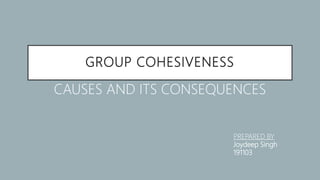 GROUP COHESIVENESS
CAUSES AND ITS CONSEQUENCES
PREPARED BY
Joydeep Singh
191103
 
