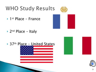 1 st  Place – France 2 nd  Place – Italy  37 th  Place – United States 