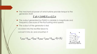  The mechanical power of wind turbine provide torque to the
  generator shaft.


 The output generated by PMSG is variab...
