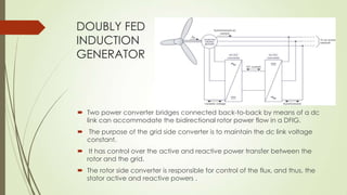 DOUBLY FED
INDUCTION
GENERATOR



 Two power converter bridges connected back-to-back by means of a dc
  link can accommo...