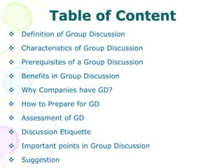 Table of ContentDefinition of Group Discussion