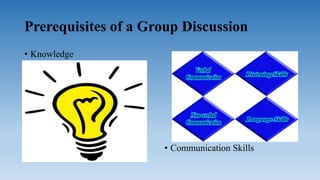 Prerequisites of a Group Discussion
• Knowledge
• Communication Skills
 