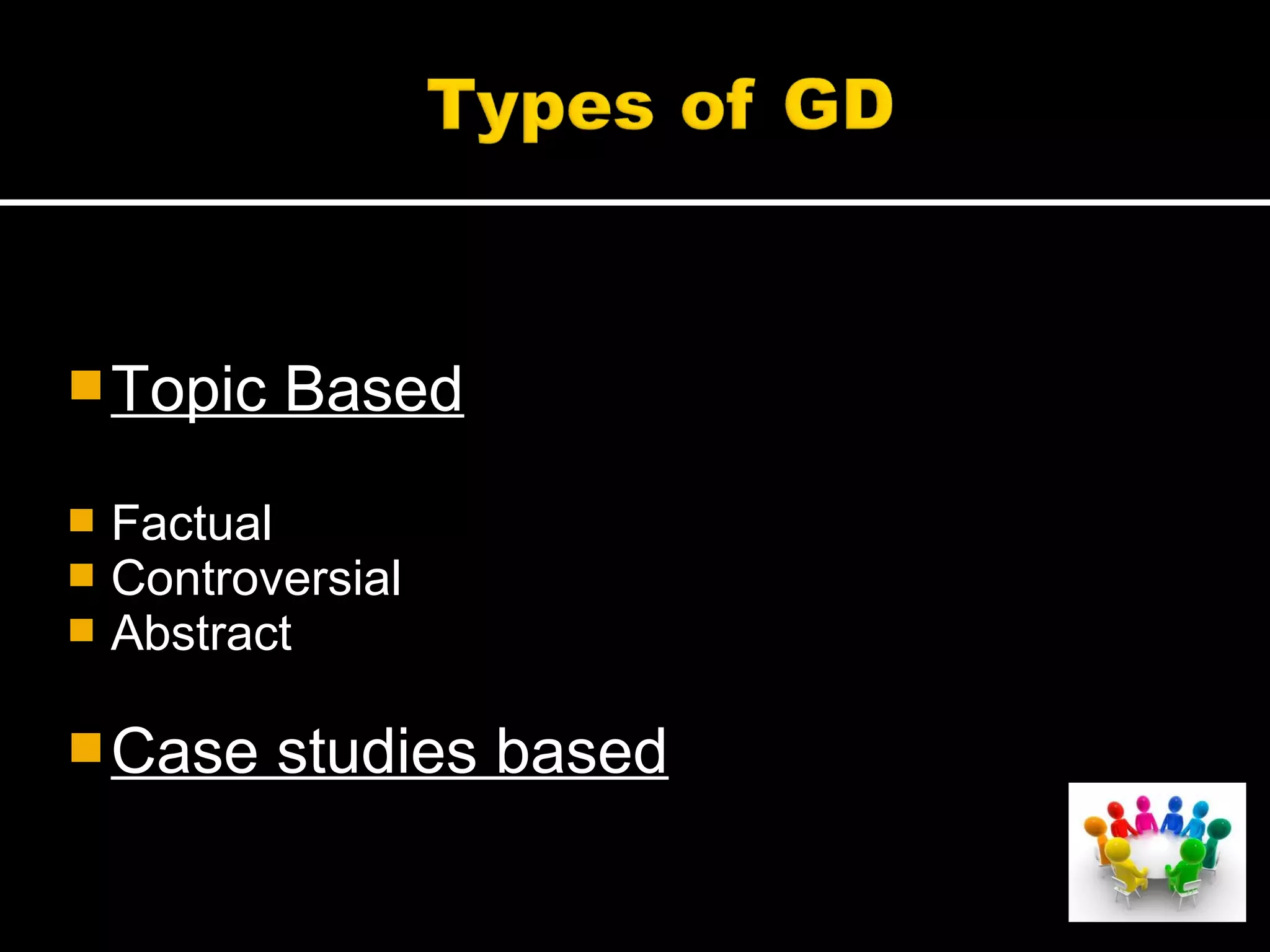 Topic Based
 Factual
 Controversial
 Abstract
Case studies based
 