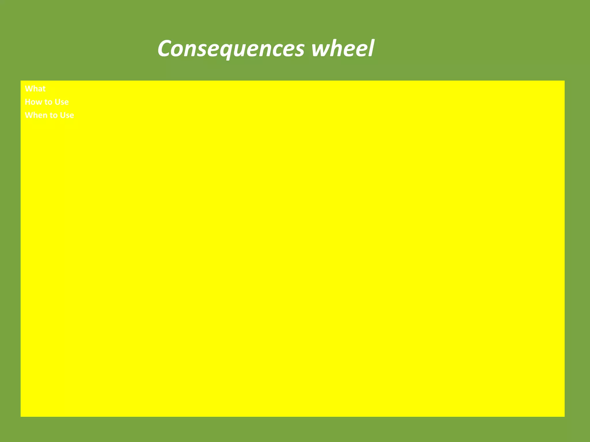 Consequences wheel
What
How to Use
When to Use
 