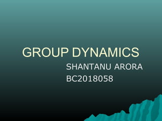 GROUP DYNAMICS
SHANTANU ARORA
BC2018058
 