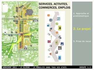 1. Approche et
problématique
2. Le projet
3. Prise de recul
SERVICES, ACTIVITES,
COMMERCES, EMPLOIS
 