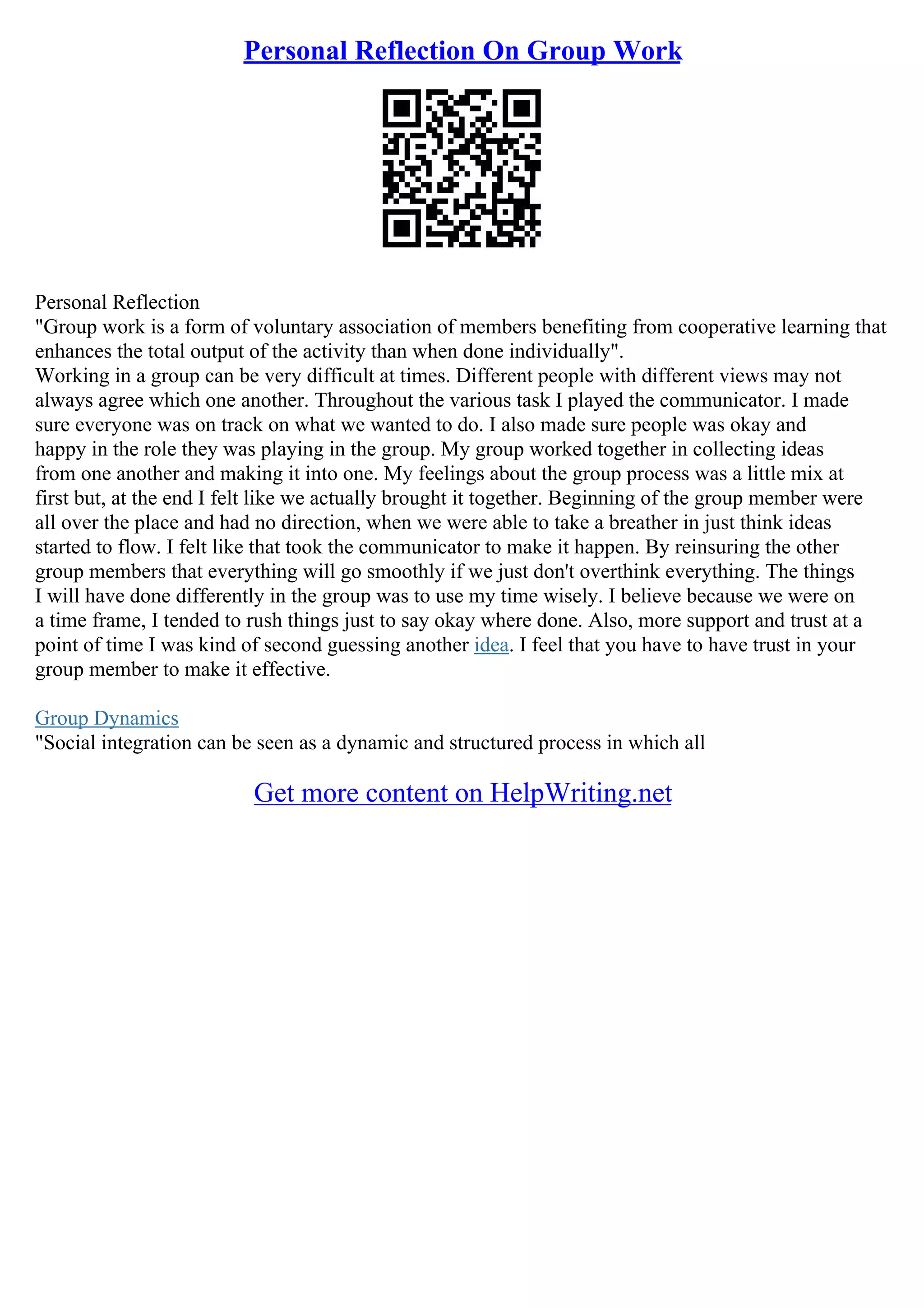 Group Evaluation Essay | PDF