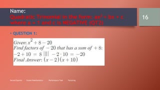 Second Quarter Group F Math Peta - Factoring (GCMF, DTS, STC, DTC, PST ...