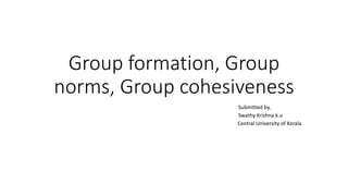 Group formation, Group
norms, Group cohesiveness
Submitted by,
Swathy Krishna k.u
Central University of Kerala
 