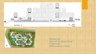 Elevated site
Vents on the ground level
01 Basement
Different levels of block
 