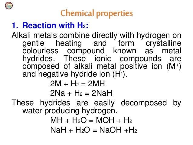 chemistry of alkali metals manik alkali metals react violently with water to form metal ions hydroxide ions and what substance