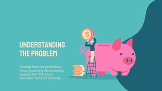 UNDERSTANDING
THEPROBLEM
Findings from our preliminary
survey assessing the awareness
levels of the TISS Group
Insurance Policy for Students
 