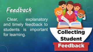 Feedback
Clear, explanatory
and timely feedback to
students is important
for learning.
 