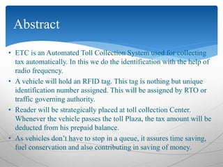 Automatic Toll Tax Collection System by Using RFID | PPTX