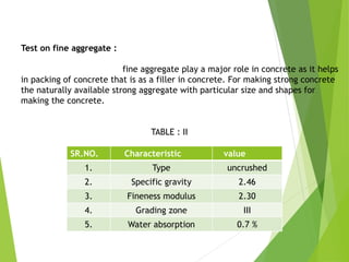 Test on coarse aggregate :
the size of aggregate bigger than 4.75 mm is
considered as coarse aggregate there are different...