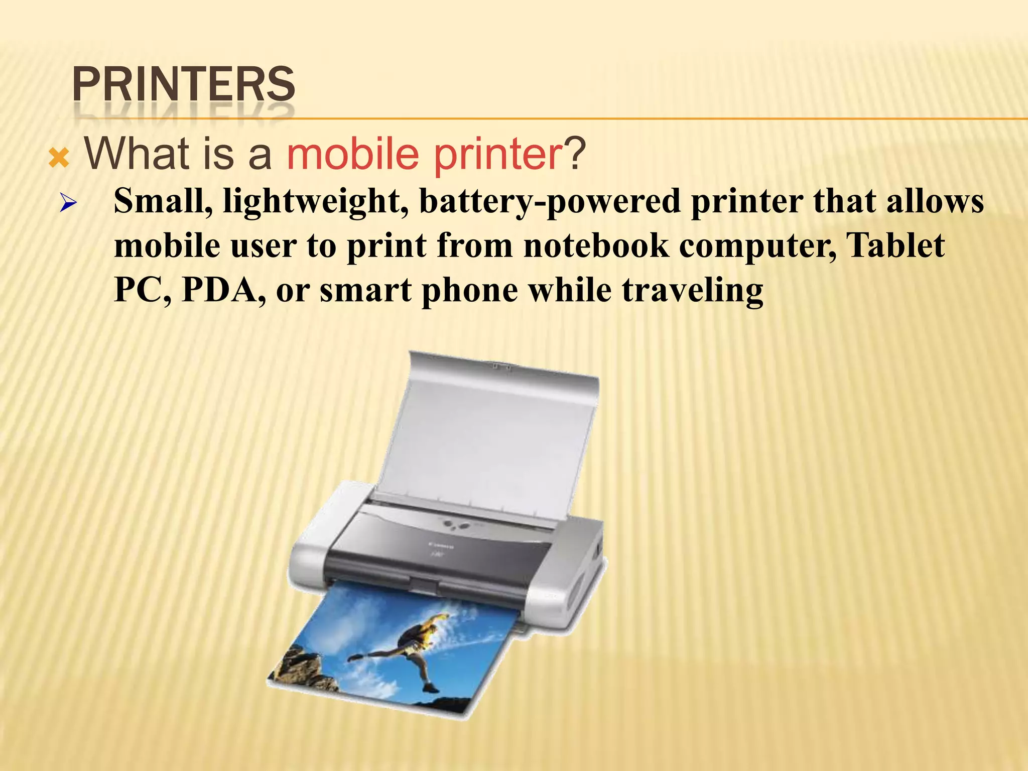 PrintersHow do you know which printer to buy?Depends on printing needsSpeedBudgetColor orblack and whiteCost per pagePaper typesand sizesGraphics and photo printingMultiple copiesSystemcompatibilityWirelesscapabilityFuture needs