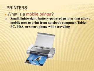 PrintersHow do you know which printer to buy?Depends on printing needsSpeedBudgetColor orblack and whiteCost per pagePaper typesand sizesGraphics and photo printingMultiple copiesSystemcompatibilityWirelesscapabilityFuture needs