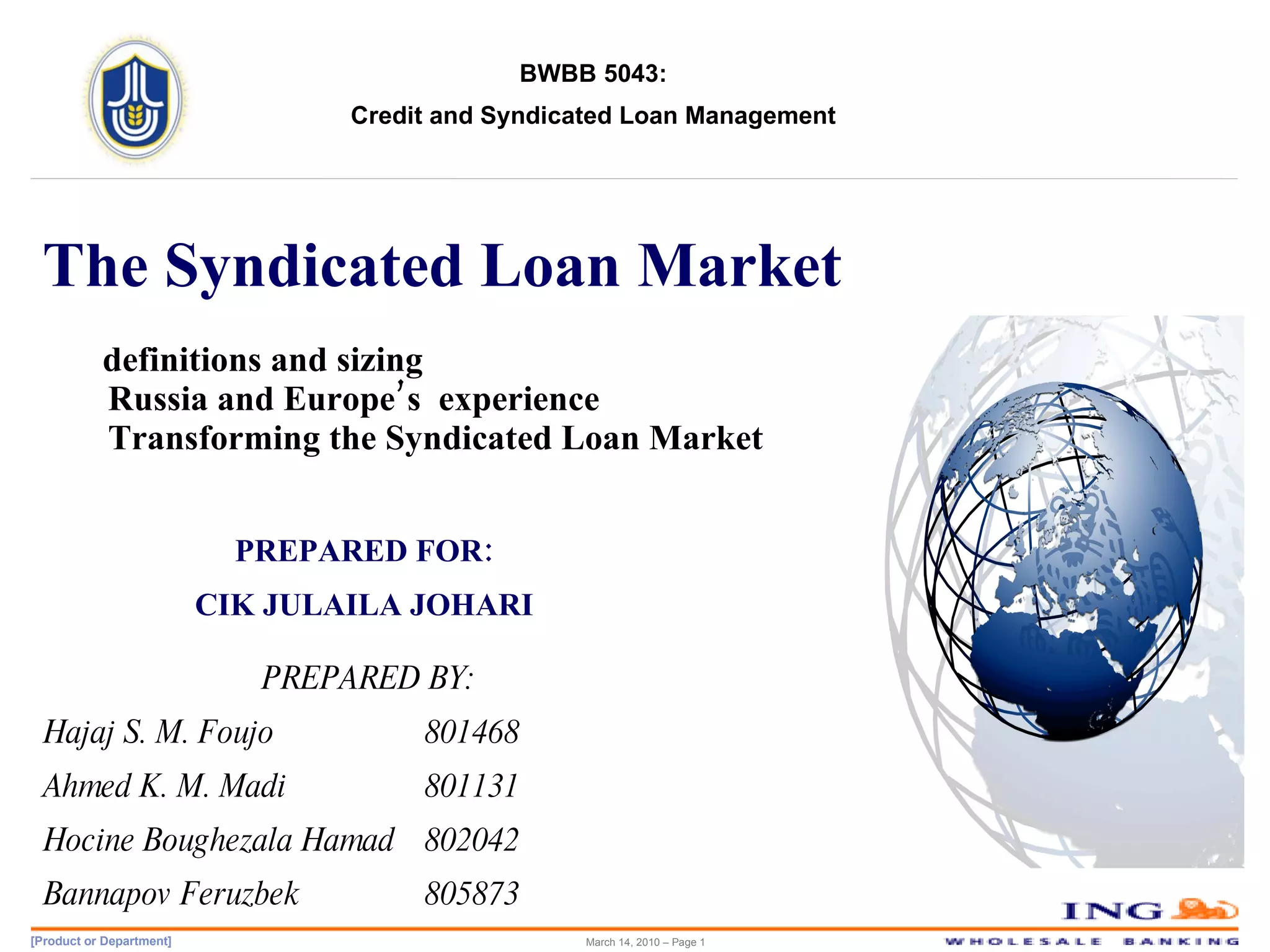 The Syndicated Loan Market | PPT