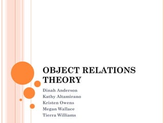 OBJECT RELATIONS THEORY Dinah Anderson Kathy Altamirano Kristen Owens Megan Wallace Tierra Williams 