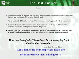 The Best Answer Let’s make sure your employees issues are  resolved without them missing work.   