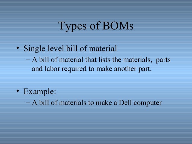 material requirement planning and bills of material bom list example