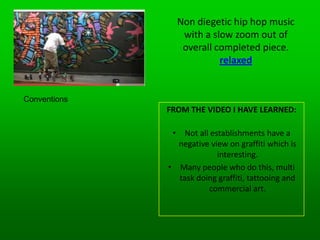 INTERNET Documentary on graffiti artistThe new Hotel Erwin in Venice commissioned Tattoo artist Norm of Spotlight Tattoo in Los Angeles to paint some art at their front wall. This YouTube video shows a a mix of Graffiti and tattooing as the graffiti artist is a also a tattooist who views both as artistic and creative. He said that the hotel asked him to graffiti a wall to add an 'urban image to their hotel'.