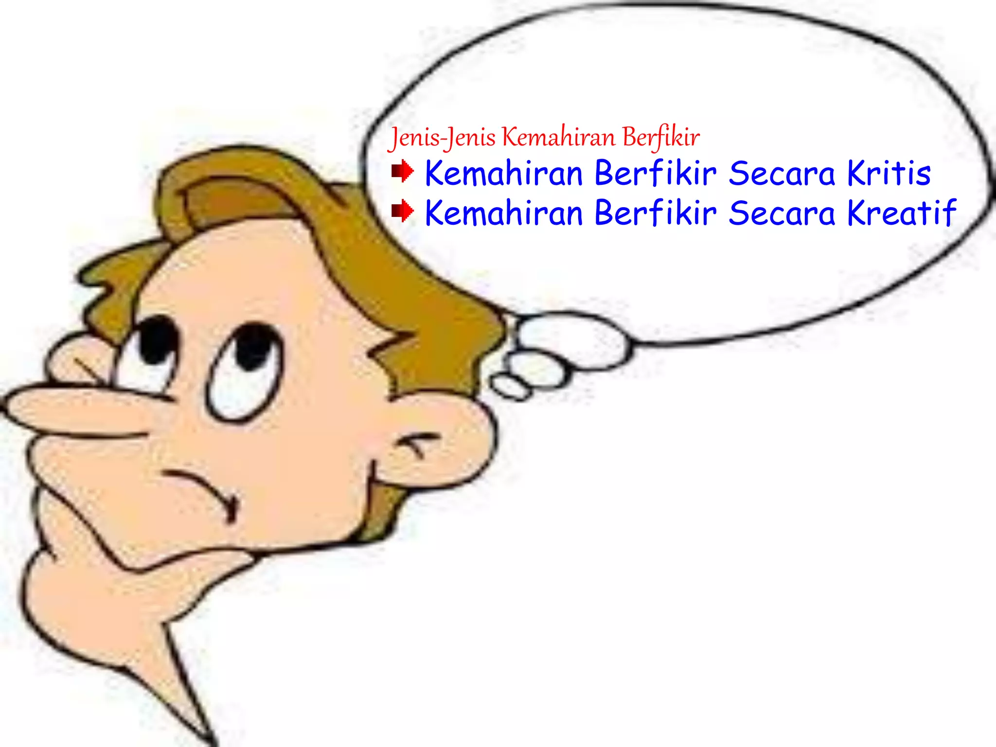 Jenis-Jenis Kemahiran Berfikir
Kemahiran Berfikir Secara Kritis
Kemahiran Berfikir Secara Kreatif
 